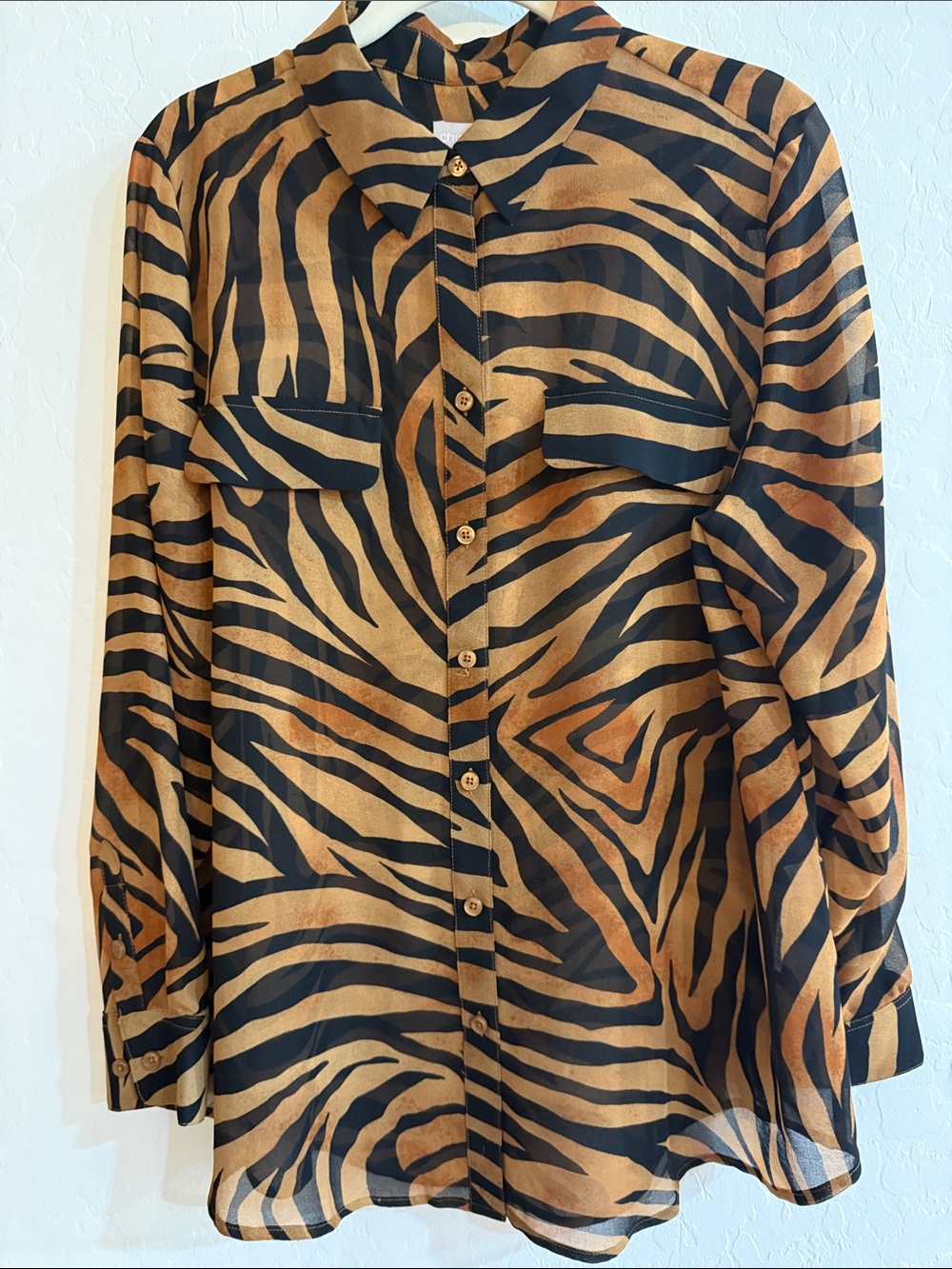 Chico's Black and Brown Tiger Stripe Button-Down Shirt
